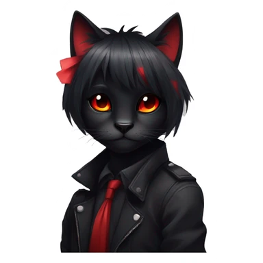 Anthro Edgy Cool Beautiful Black Cat-Fursona with Emo Hair-bangs with Red Streaks sticker