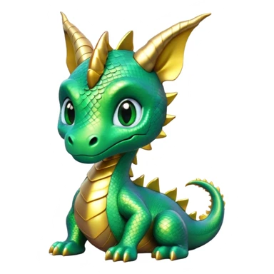 Cinematic Cute Dragon Portrait Emoji, Head tilted playfully and inquisitively, featuring a sleek, serpentine form adorned with iridescent scales that shift between emerald and gold, a delicate set of subtle horns, and round, sparkling eyes full of curious magic; rendered with realistic detail and warm natural light, high shine, affectionate and enchanting, styled with a touch of whimsical fantasy, soft glowing outline, capturing the essence of a mischievous yet lovable dragon that seems poised to slither playfully into your arms! sticker