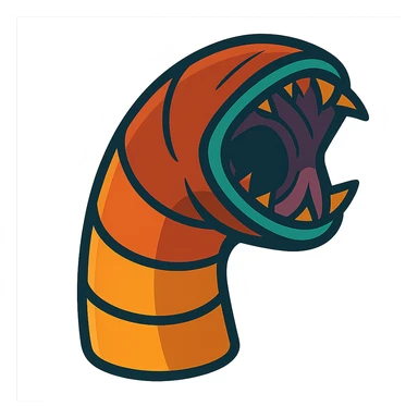 a sandworm head emoji, stylized and detailed, designed to connect seamlessly with a body emoji for a continuous worm effect, vibrant toon style sticker