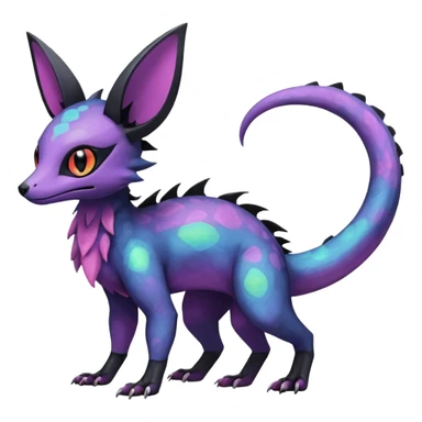Rare epic aesthetic iridescent spooky gloomy colorful Salandit-Noibat-Eevee-Genet-species-Fakemon-hybrid-creature, with markings, full body sticker