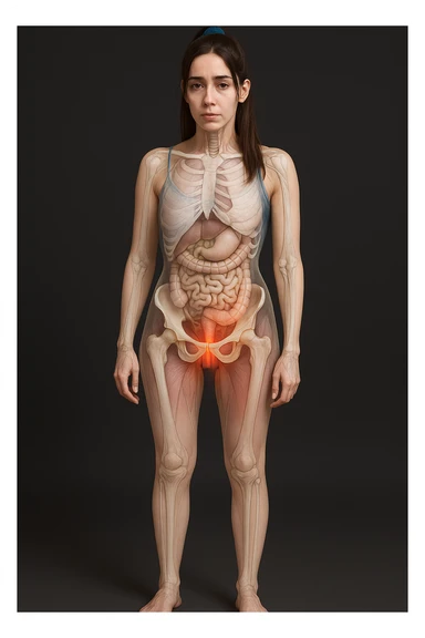 donna con dolore al pavimento pelvico dimagrire in 3D realistica,  immagine anatomica sticker