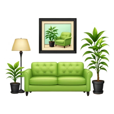 living room in ios emoji style

no TV, and make the couch a light green color

there is a lamp on one side and one plant on the other side sticker