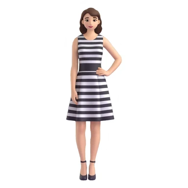 cute 3D cartoon emoji of a sleeveless dress with horizontal black and white stripes, A-line skirt, minimal flat shape, isolated on transparent background, soft lighting sticker