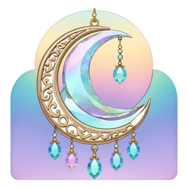 glossy Pastel iridescent crystal crescent damask moon suncatcher sticker