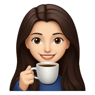 Straight Dark Brown long haired sexy woman smiling with dark brown eyes with cup of coffee sticker