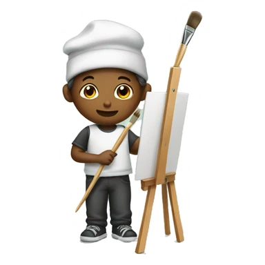 boy holds brush, an easel sticker