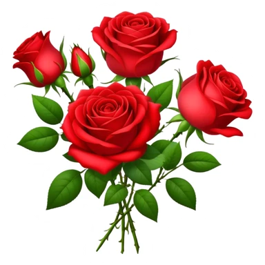 bouquet Bright Red Tea Rose, luxuriant, leaf, bud sticker