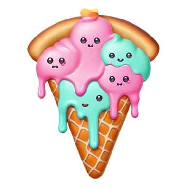 Melted neon kawaii pastel ice cream pizza slice sticker
