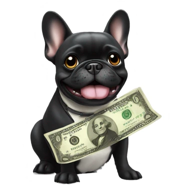 Black french bulldog paying money sticker