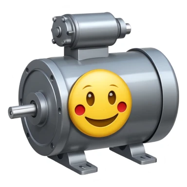 Industrial mechanical motor with a smiley face, emoji for the new electric music genre Motor breaks must be friendly and sellable must be small but clear child friendly, ready to use as a logo sticker