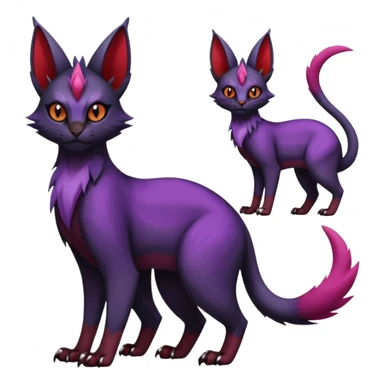 Black edgy Noivern-Noibat-Purloin-Torracat-Lykoi-Caracal-cat-Fakemon-fusion-hybrid-creature with violet and red scale markings sticker