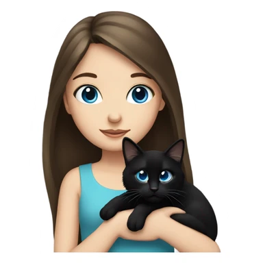 Long haired brunette blue eyed girl holding a black cat sticker