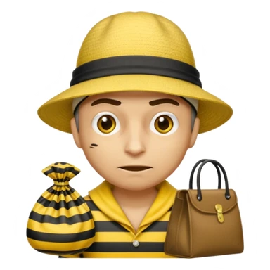 A Robber that just robes a bank** and that has yellow and black stripes that has a bag qith money inside with a chapeau and that looks mean sticker