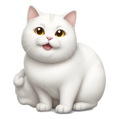 chubby white cat with a belly sticker
