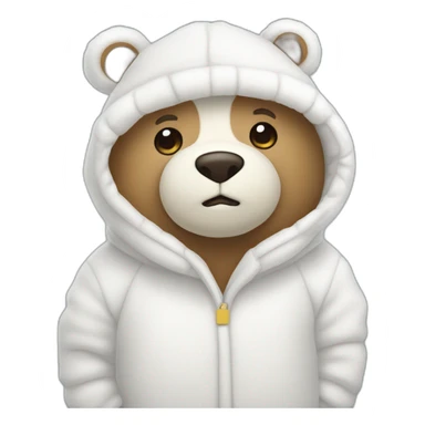 Un oso de peluche blanco con un pijama y un gorro blanco y muy delgado sticker