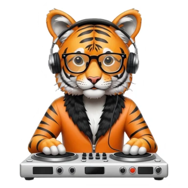 hipster tiger djing on two vinyl turntables sticker