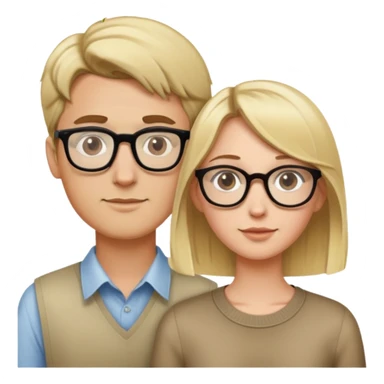 Tall blonde, pretty hair girl with short brown hair man with glasses sticker