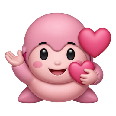 create a chibi sticker of Kirby smiling with a heart in his hands sticker