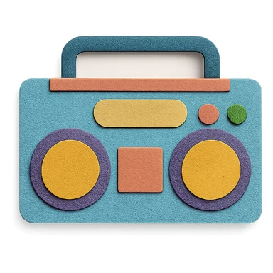 modern boombox with simple shapes and playful colors, paper-craft style sticker
