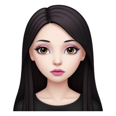 Very pale goth woman, with long dark brown straight hair and makeup and soft pink lips  sticker
