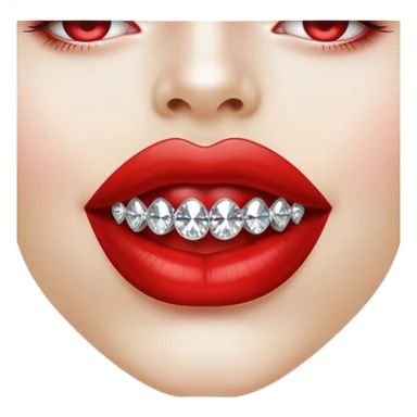 Glossy, bright red lips slightly parted. Inside, sparkling diamonds grillz.  sticker