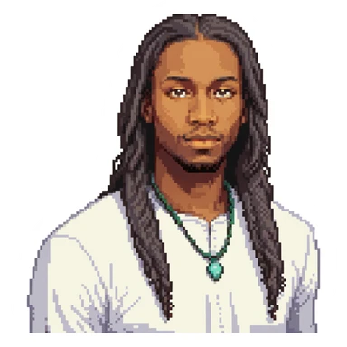 black man with long hair, no beard, no mustache sticker