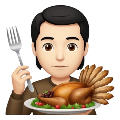 A Fatter man with black hair eating turkey sticker
