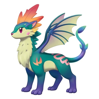 Rare realistic exotic aesthetic gradients-colorful vibrant Vernid-Protogen-Primagen-Wickerbeast-Genet-Sergal-Trico-species-Fakemon-hybrid-creature by LiLaiRa, beautiful intricate markings, full body sticker
