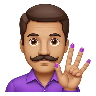 Mustachioed man with purple fingers sticker
