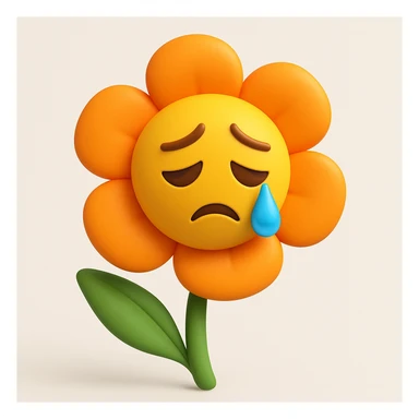 Make the sad flower with a teardrop in the style of microsoft style 3d fluent emojis sticker