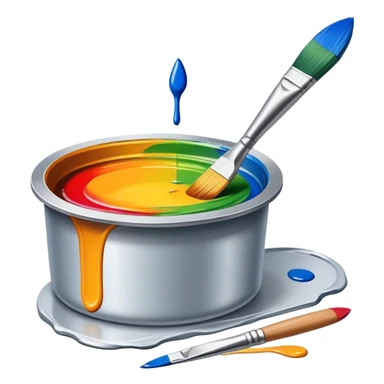 Metal painting icon, detailed work with a fine paintbrush on metal surface, vivid colors being applied to the surface of the object, visible brush strokes and paint pots, no finished artwork, just the process of painting, minimalistic style, clean lines, transparent background. sticker