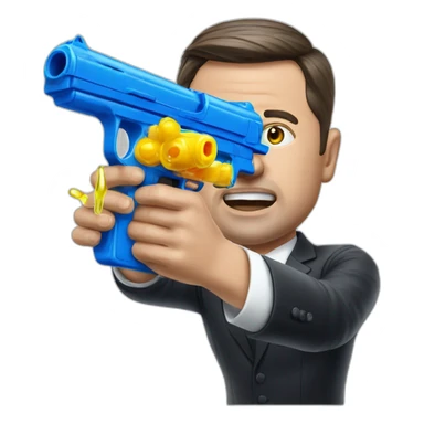 President Zelensky shoots from a water pistol sticker