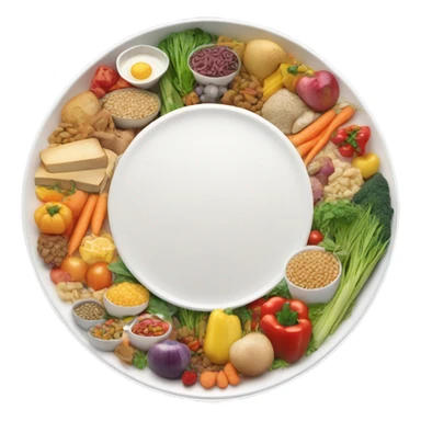 A large white round plate of healthy food sticker