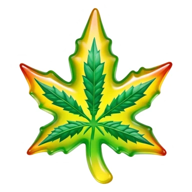 marijuana leaf-shaped gusher gummy bright colors bite mark with liquid oozing out sticker