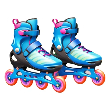 An icon featuring a pair of colorful rollerblades placed on a smooth path. The background showcases a picturesque park with lush greenery, blooming flowers, and a clear blue sky with soft clouds. The bright sunlight adds a cheerful touch to the scene. Transparent background sticker