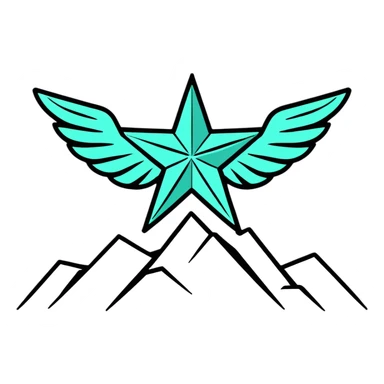 eight-pointed star with wide wings and mountain silhouette in center sticker