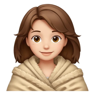 happy brown haired girl wrapped up in fluffy beige blanket sticker