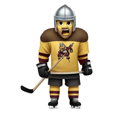 An angry viking playing hockey with a maroon and Vegas gold hockey jersey while holding a flag that says WIN  sticker