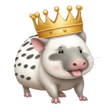  white piebald chubby round armadillo pig panda centipede armadillo wearing a crown sticker