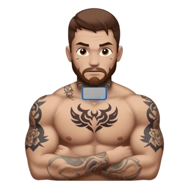 tattoo man, fair white skintone,brown hair, tattoos on face, more visible, bulky man with tattos on his chest, heavy tattoos. sticker