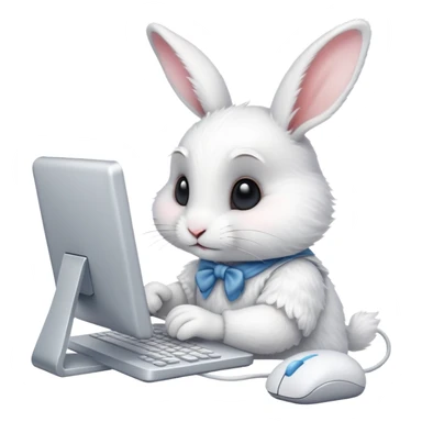 Little white rabbit working on computer sticker