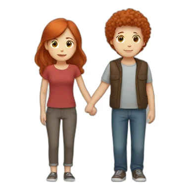 red-haired woman holding hands with brown-haired boy sticker