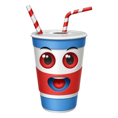 paper coke cup and straw, the cup has eyes and mouth and glassess sticker