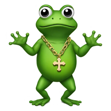 meme frog wearing cross necklace walking on two hands sticker