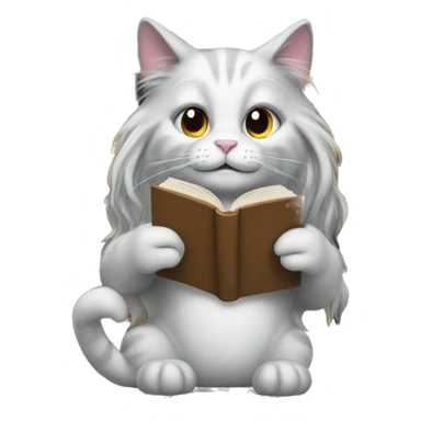 cat with long hair reading a stack of books sticker