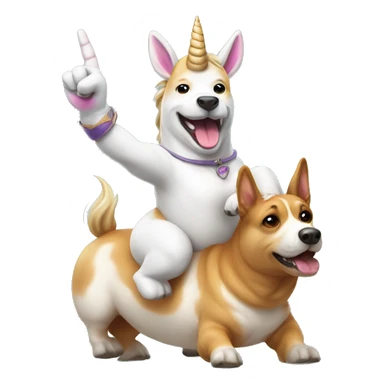 Unicorn giving the middle finger while riding a corgi sticker