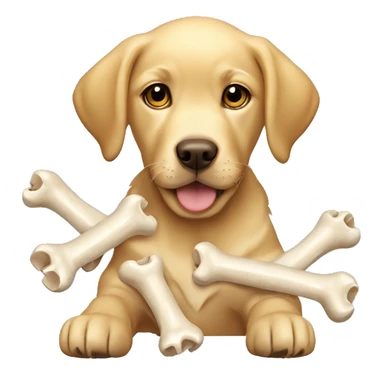 Cute golden Labrador puppy with a many bones  sticker