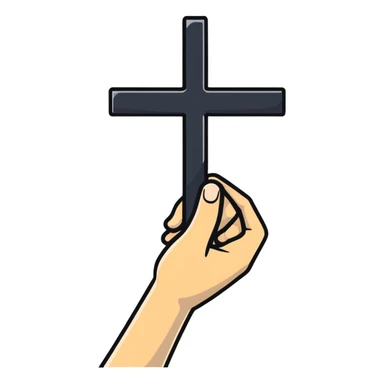 hand holding a cross sign sticker