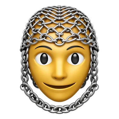 3D render of Medieval Coif, made of interlocking chainmail metal rings, wire mesh texture, visible holes and negative space, metallic silver and grey, high contrast shadows, Apple emoji style, isolated on white background --v 6.0. sticker