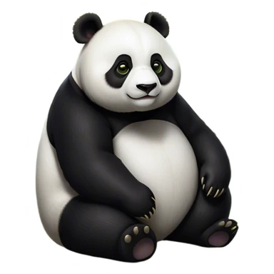 Cinematic Noble Panda Portrait Emoji, Poised and regal, with a robust, sturdy build and a strikingly contrasting black and white Fur, deep-set soulful dark eyes, Simplified yet sharp and sophisticated features, highly detailed, glowing with a soft, dignified glow, high shine, intelligent and gentle, stylized with an air of bamboo forest majesty, focused and attentive, soft glowing outline, capturing the essence of a watchful and confident companion, so majestic it feels as though it could lumber out of the screen with effortless authority! sticker